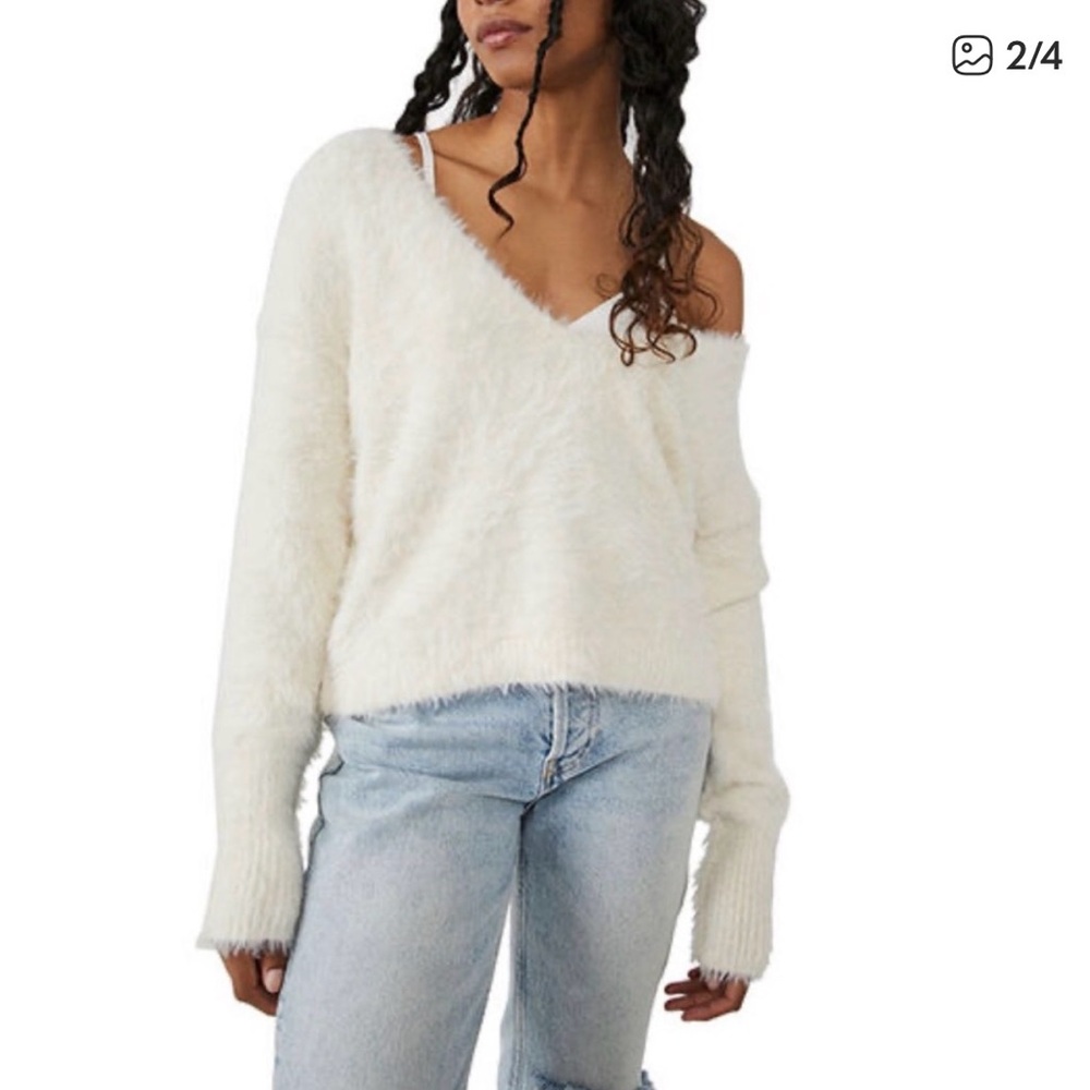 Free‎ People Ivory Fluffy Knit Sweater S NWT